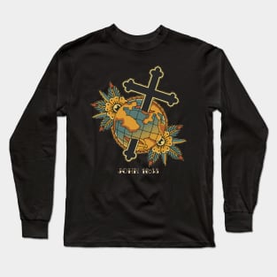 Cross Globe American Traditional Tattoo Flash Long Sleeve T-Shirt